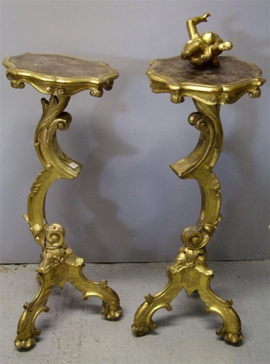 Appraisal: Pair of th century style gilt stands in the rococo