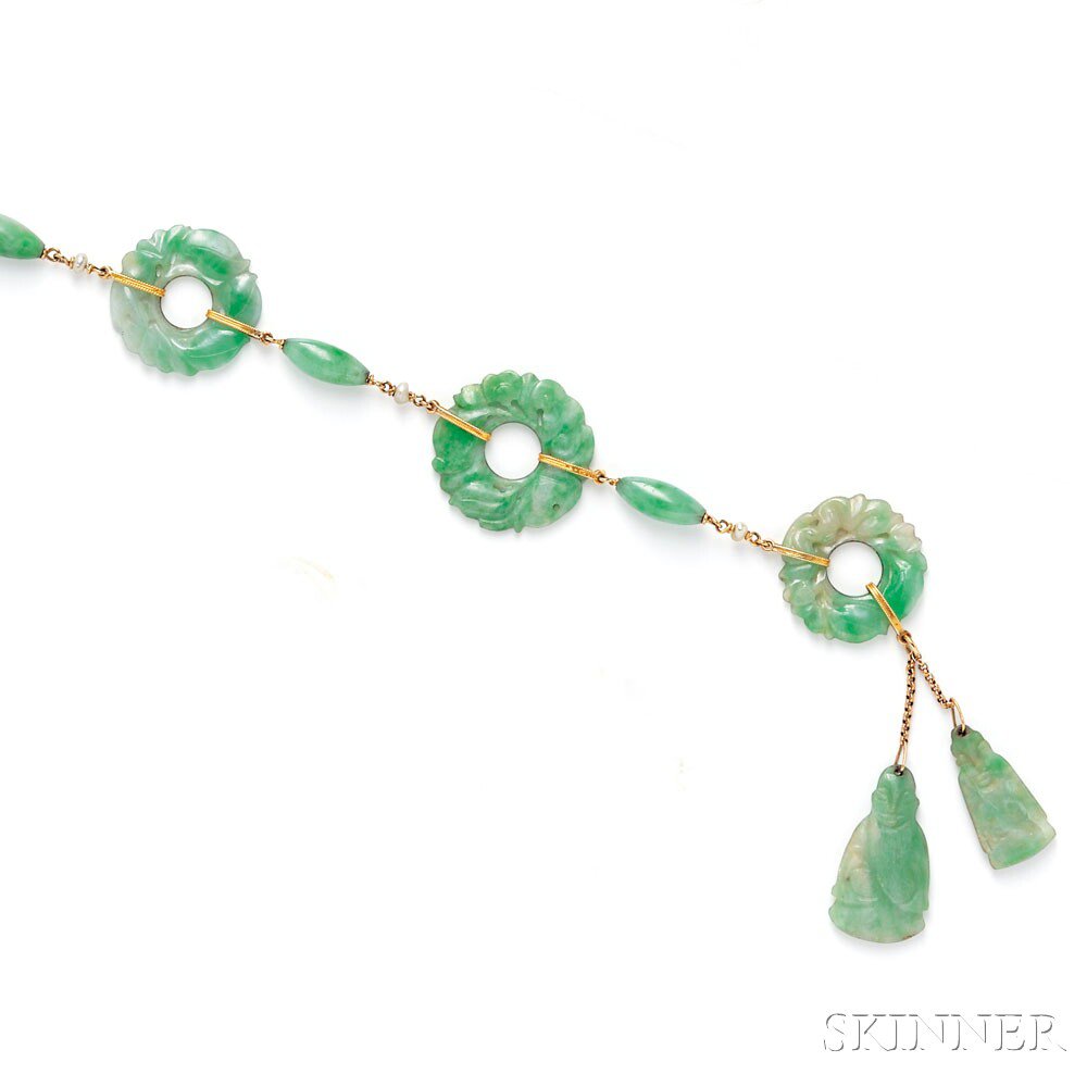 Appraisal: Jade Bracelet composed of circular and barrel-shape jade joined by