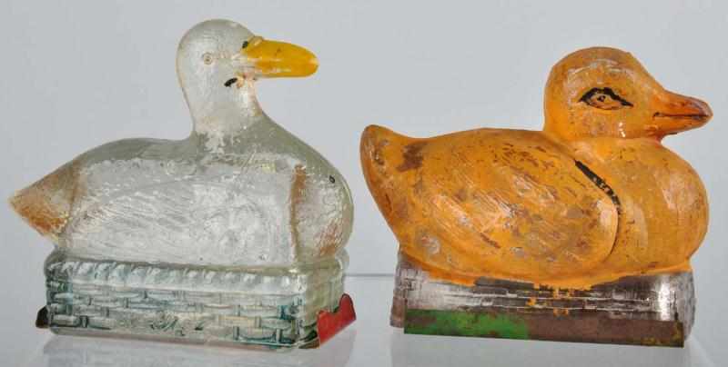 Appraisal: Lot of Glass Duck Candy Containers Description Includes one pressed