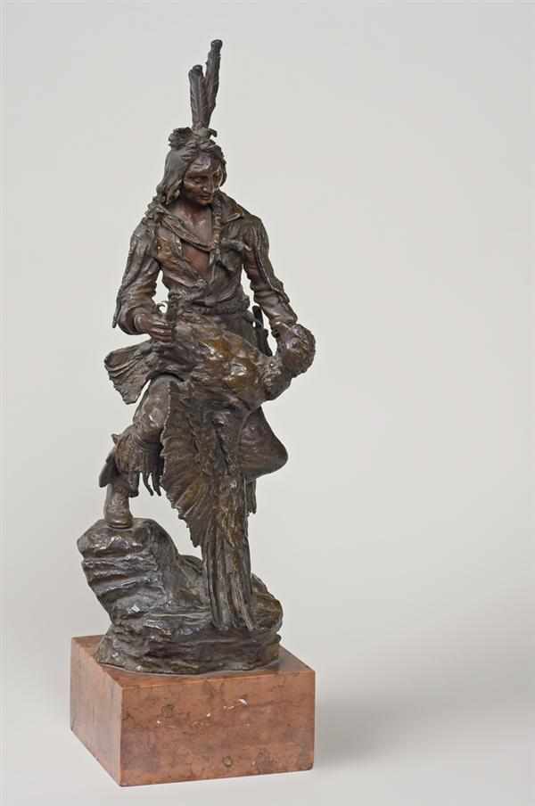 Appraisal: CARL KAUBA Austrian - ''Indian with Eagle'' bronze with brown