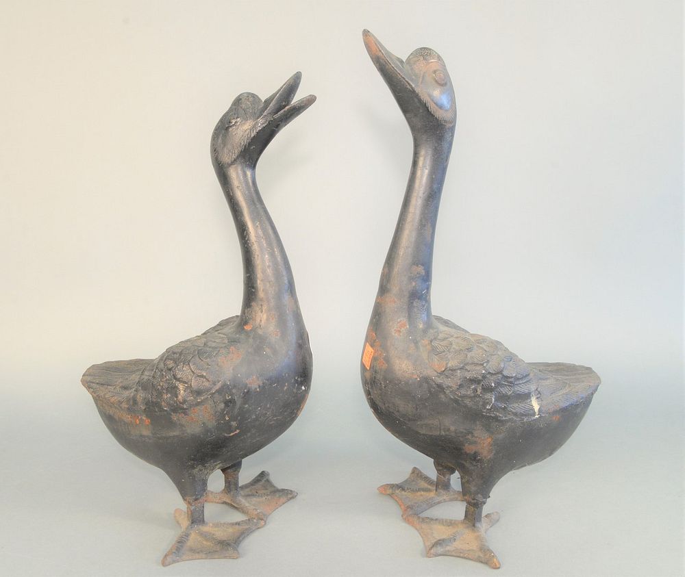 Appraisal: Pair of Cast Iron Geese Garden Ornaments height inches width