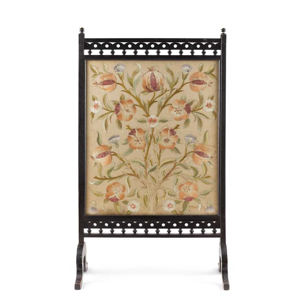 Appraisal: ENGLISH ARTS CRAFTS EMBROIDERED FIRESCREEN CIRCA coloured silks stained oak