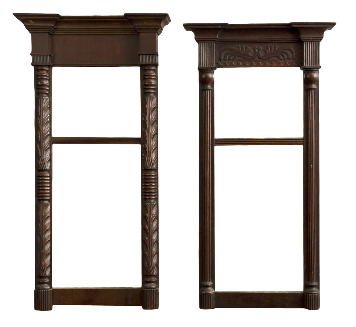 Appraisal: TWO CARVED MAHOGANY SPLIT SPINDLE MIRRORS Height of tallest inches