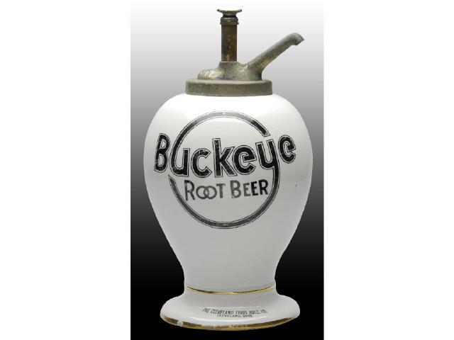 Appraisal: White Buckeye Root Beer Ceramic Syrup Dispenser Description Circa Inverted