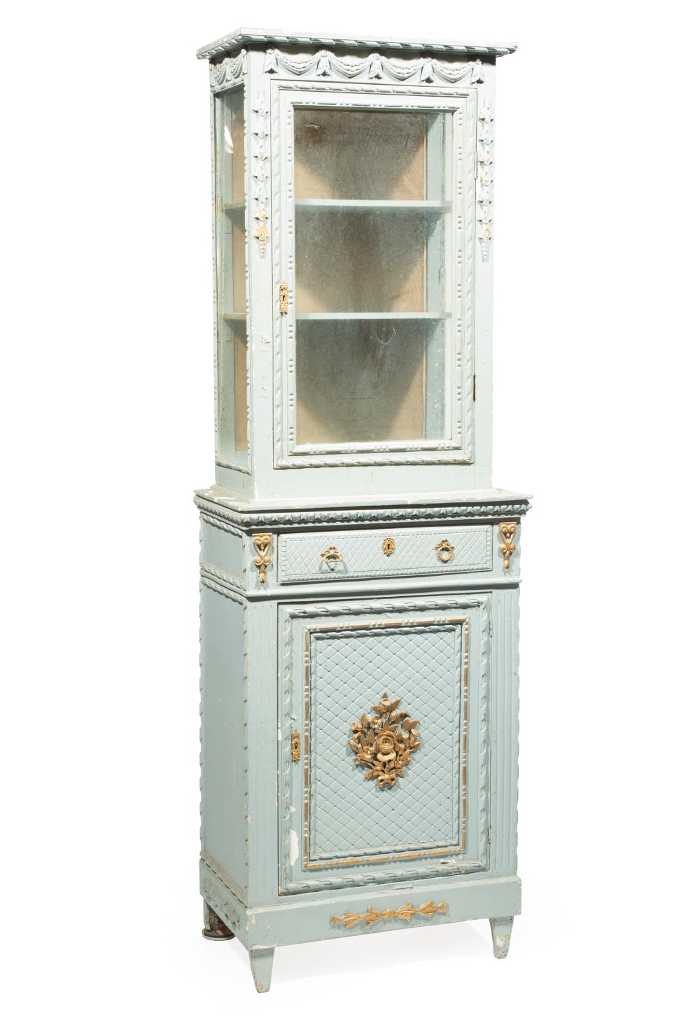 Appraisal: Antique Louis XVI-Style Painted and Parcel Gilt Bookcase upper case