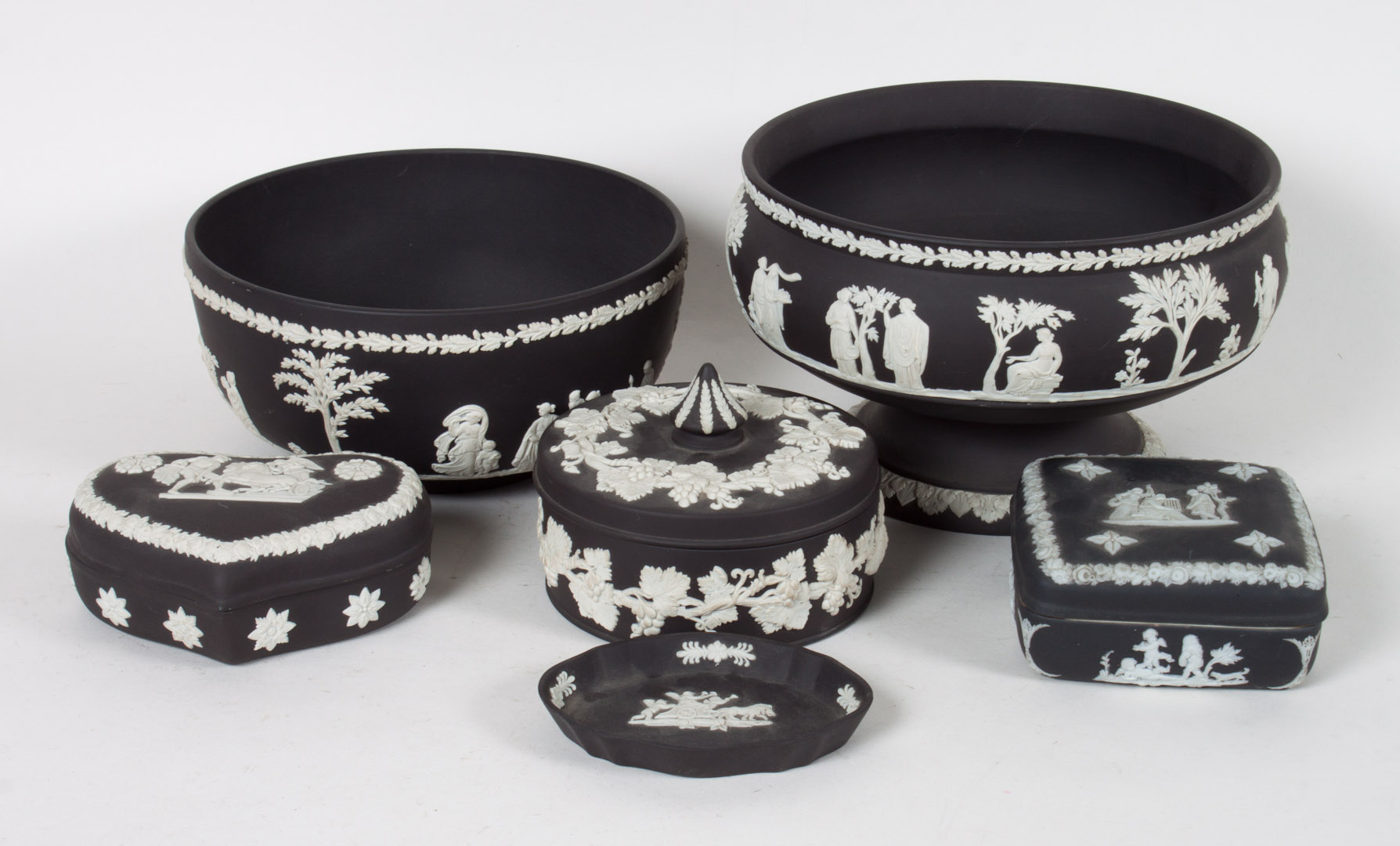 Appraisal: Six Wedgwood jasperware articles th century black basalt ground with