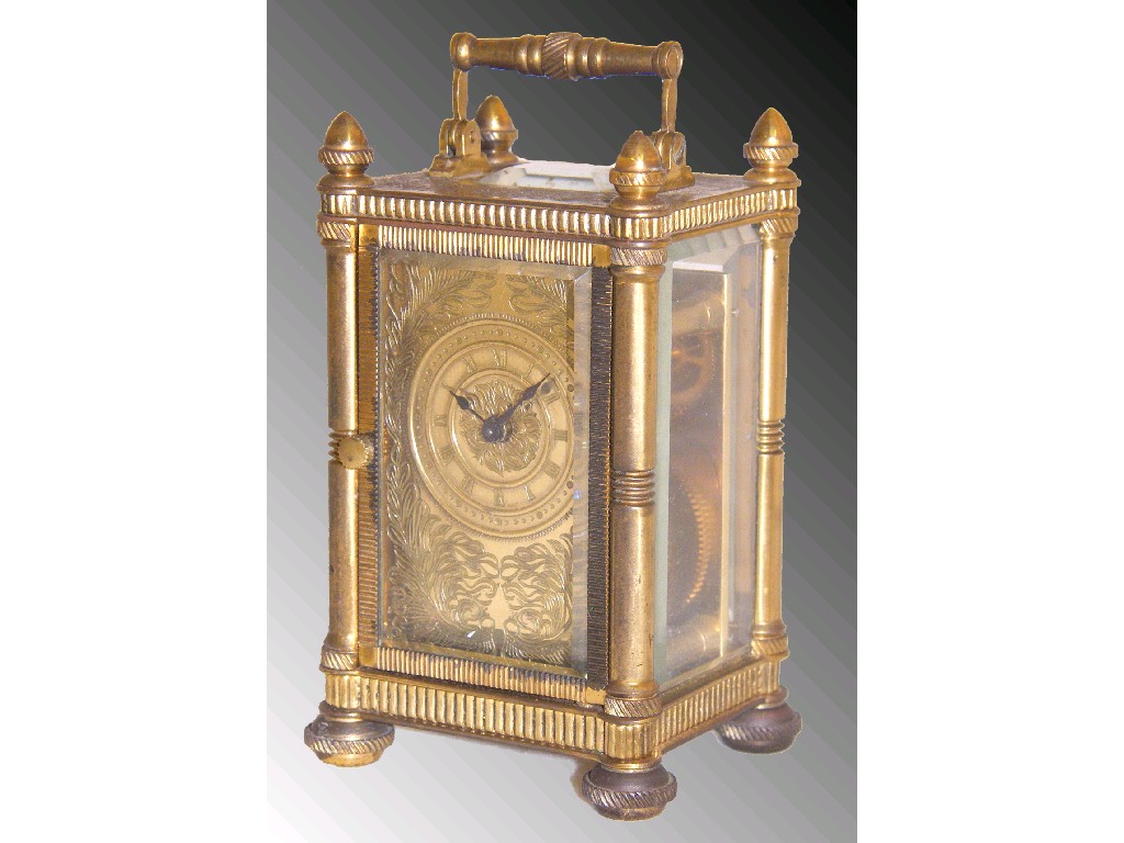 Appraisal: Miniature gilt brass carriage timepiece the dial within a floral