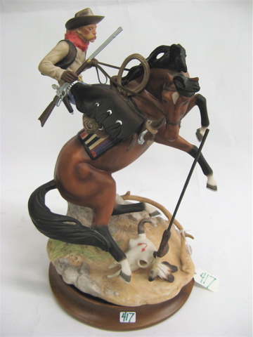 Appraisal: WESTERN BRONCHO RIDER PORCELAIN SCULPTURE titled Western Warning by Jim