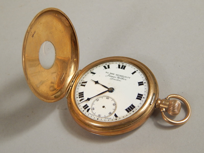 Appraisal: A ct gold half hunter pocket watch with white enamel