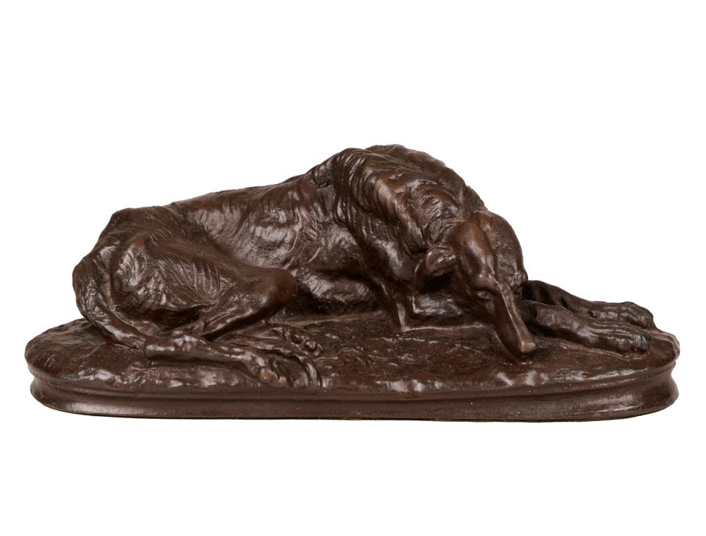 Appraisal: JOSEPH GAYRARD - RECUMBENT DOGbronze with brown patination signed Gayrard