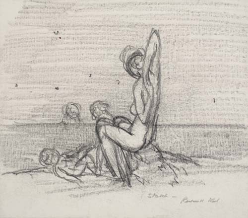 Appraisal: ROCKWELL KENT Two pencil drawings Bathers Woman and Children x