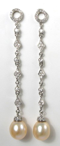 Appraisal: PAIR OF PEARL AND DIAMOND EARRINGS each k white gold