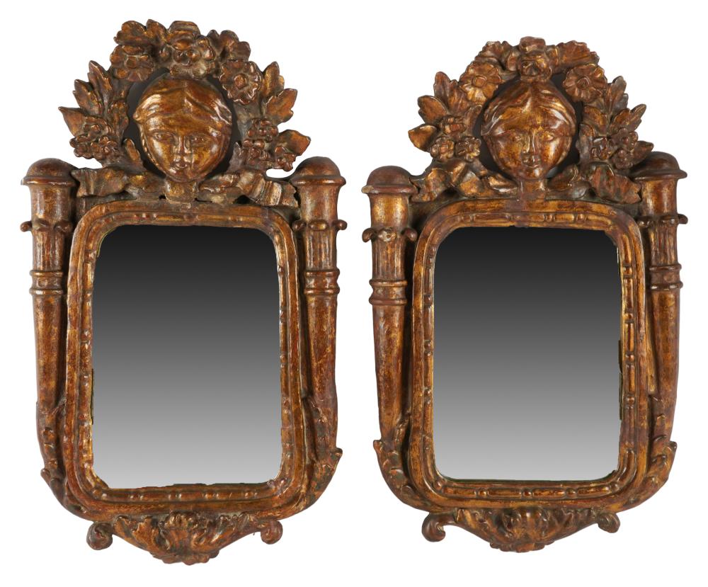 Appraisal: PAIR CONTINENTAL CARVED PAINTED WOOD WALL MIRRORSeach with flat mirror