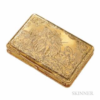 Appraisal: Antique Gold Box engraved with a scene of dancing farmers