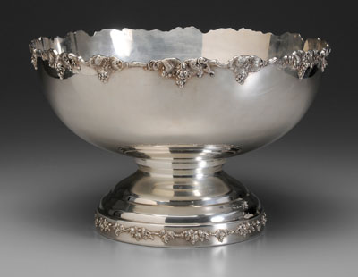 Appraisal: Silver-plated punch bowl grape and vine border with conforming rim