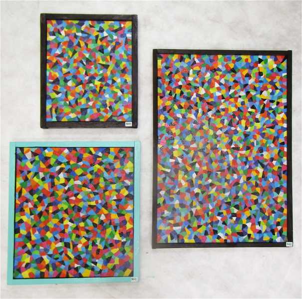 Appraisal: TOM CRAMER THREE OIL PAINTINGS Oregon born Colorful abstracts two