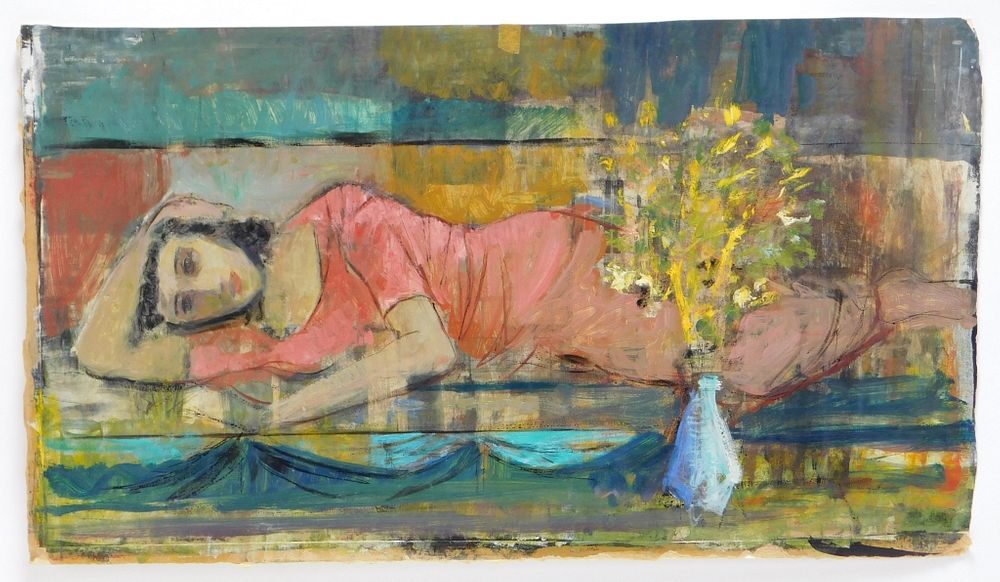 Appraisal: Gordon Steele Modernist Lounging Woman Painting Gordon Steele New York