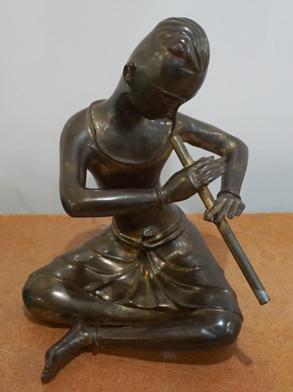 Appraisal: THAI BRASS FIGURE OF SEATED FLAUTIST H IN CM Thai