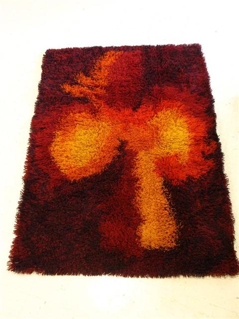 Appraisal: MODERN DANISH EGE RYA WOOL RUG Orange and purple abstract