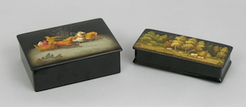 Appraisal: Two Hand Decorated Russian Lacquer Boxes Two hand decorated Russian