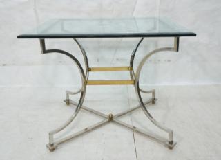 Appraisal: Bevel Glass Square Dining Table Chrome Frame with brass ball