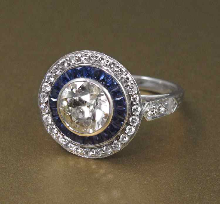 Appraisal: SOPHIA D PLATINUM SAPPHIRE DIAMOND RING ct old Euro cut