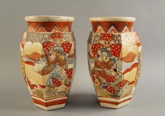 Appraisal: A Pair of Satsuma Vases of paneled form and having