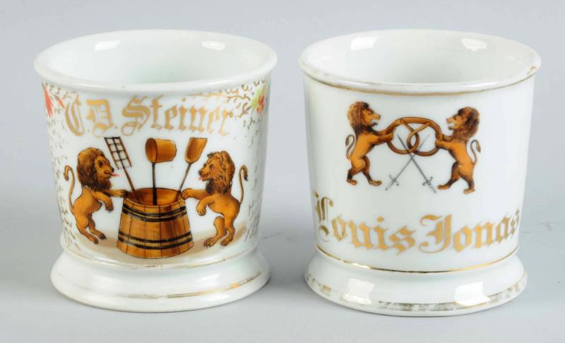 Appraisal: Lot Of Lions Shaving Mugs Base repair on the one