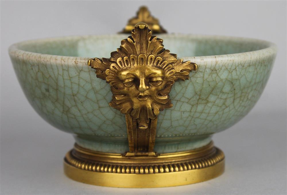 Appraisal: CHINESE GILT-BRONZE MOUNTED CELADON BOWL h in including gilt-bronze mounts