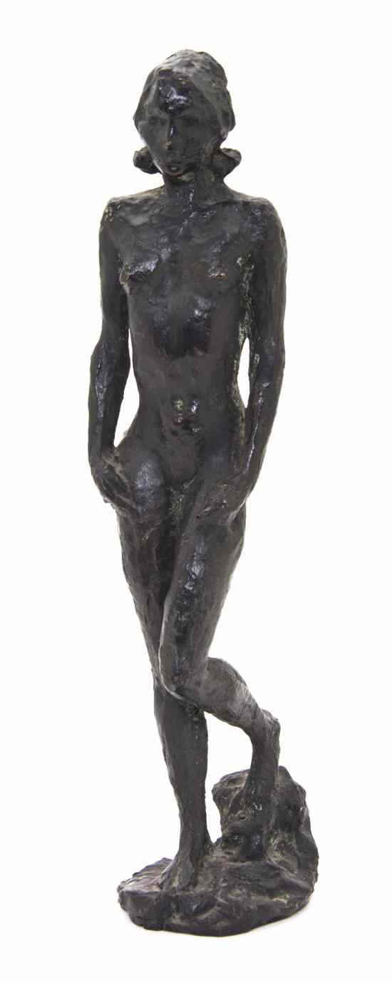 Appraisal: An American Bronze Figure th century depicting a standing nude