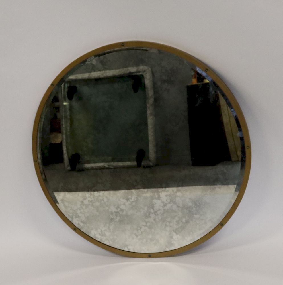 Appraisal: MIDCENTURY Style Round Gilt Metal Mirror With Smoked Style Glass