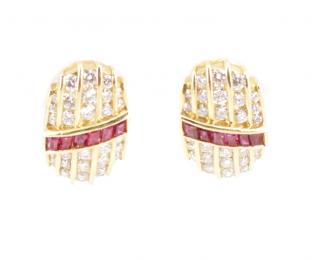 Appraisal: Pair k Yellow Gold Ruby Diamond Earrings Pair of ladies