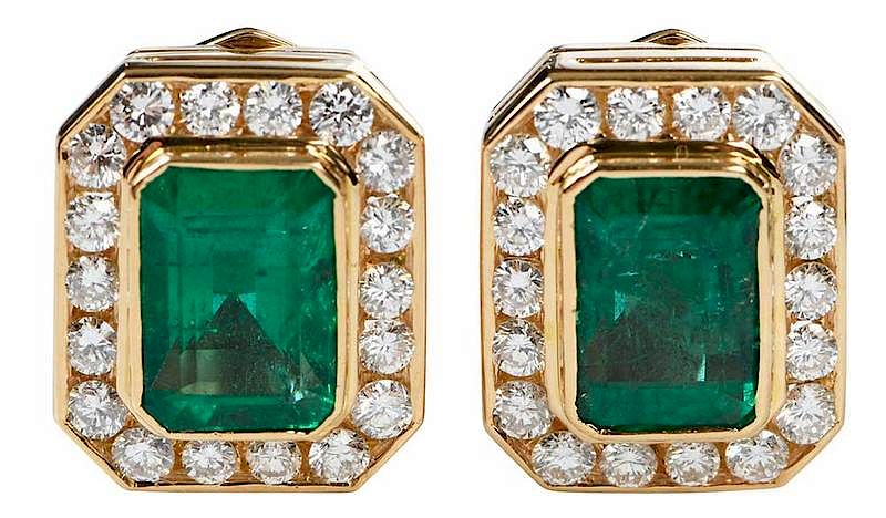 Appraisal: kt Emerald Diamond Earrings each with one emerald cut emerald