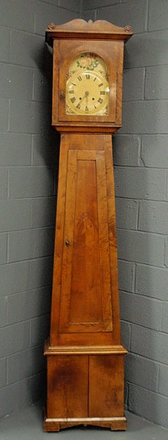 Appraisal: Continental maple tall case clock th c with a painted