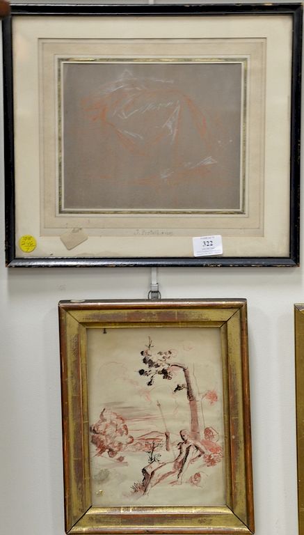 Appraisal: Two framed pieces to include Attributed to Jacques Andre Portail