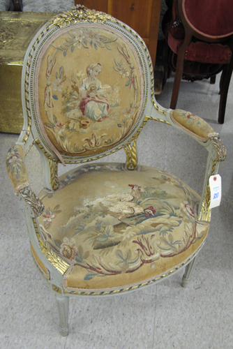 Appraisal: LOUIS XVI STYLE FAUTEUIL Continental early th century The medallion-back