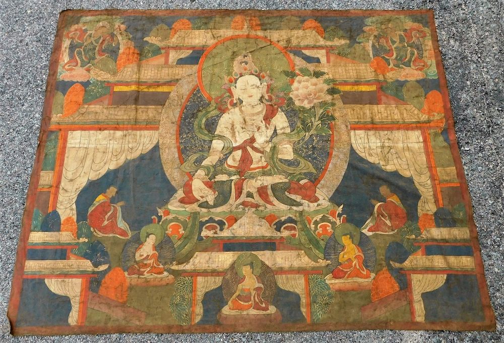 Appraisal: Tibetan Thangka Painting of White Tara Buddha Tibet th Century