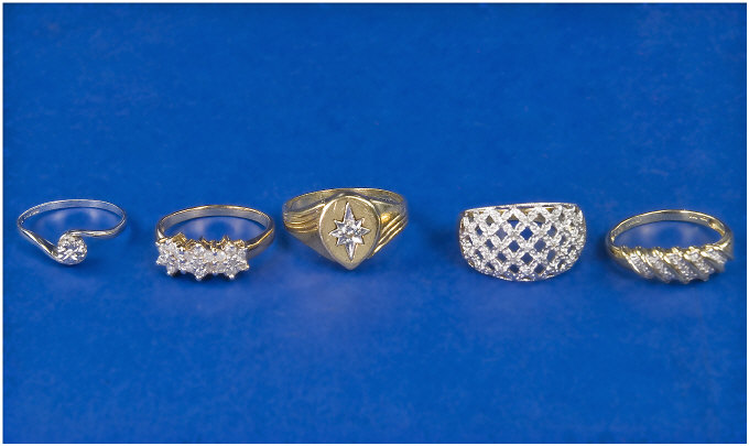 Appraisal: Five ct Gold Diamond Rings Comprising Single Stone Gents Signet