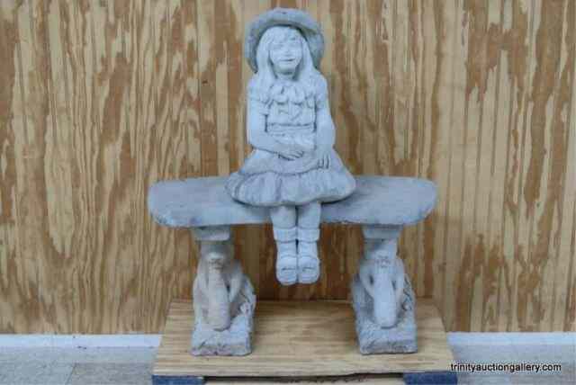 Appraisal: Concrete Yard Bench w Concrete Girl StatueGreat solid concrete yard