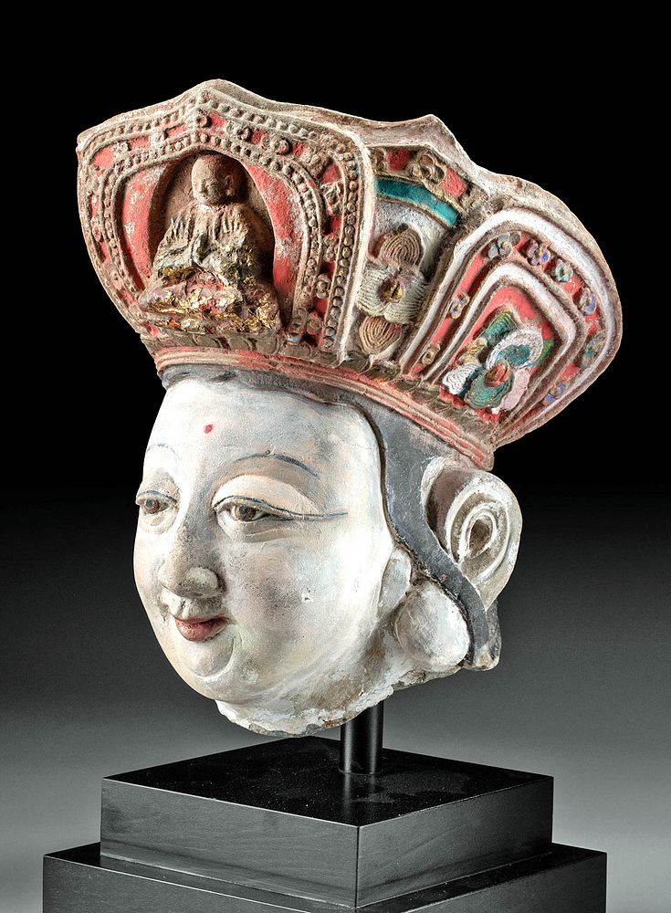 Appraisal: Chinese Ming Polychrome Head - Bodhisattva Guanyin East Asia China