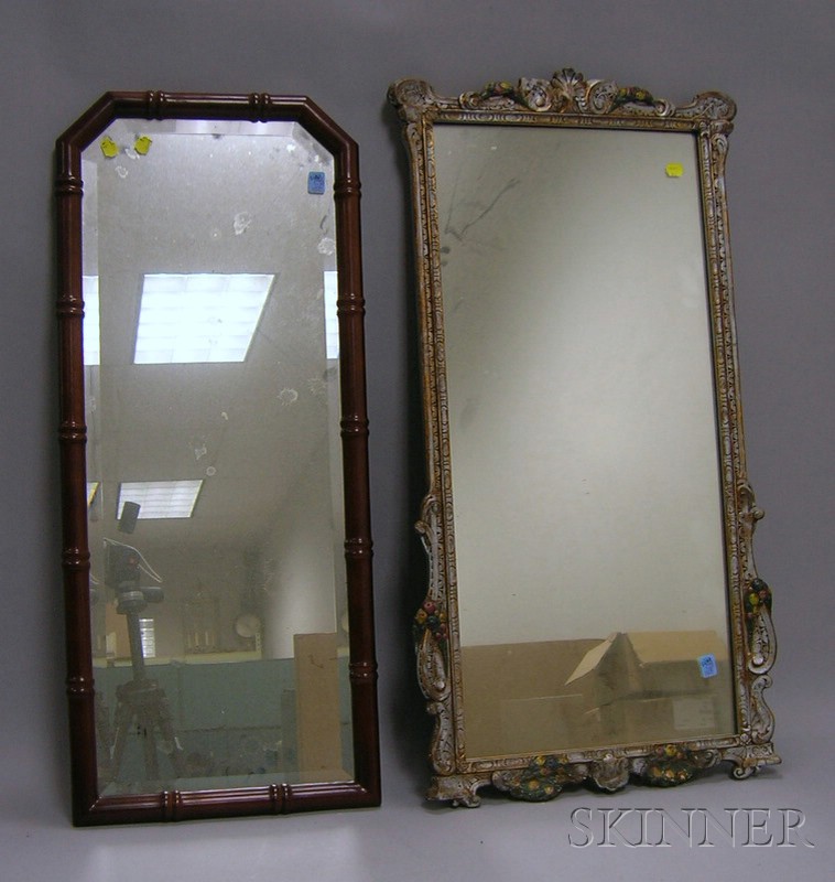 Appraisal: Polychrome Painted Rococo-style Gesso Mirror and a Bamboo-turned Mahogany Framed