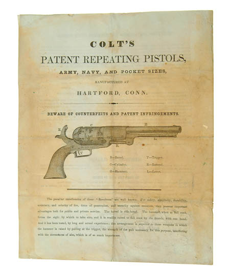 Appraisal: VERY RARE COLT REPEATING PISTOLS RELATED BROADSIDE Original broadside -