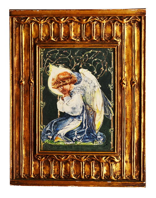 Appraisal: Pre-Raphaelite SchoolKneeling angel weepingwatercolour in gilt plaster framewith 'The Old