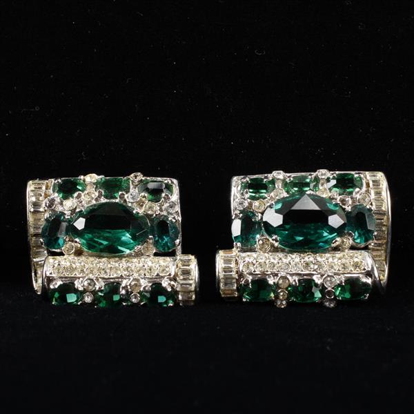 Appraisal: Weinberg New York Retro Pave and Emerald Rhinestone Rhodium Plated