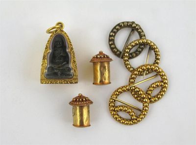 Appraisal: A miniature Chinese bronze model of Buddha mounted as a