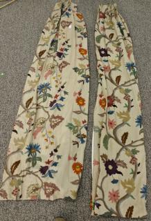 Appraisal: Pair of crewel embroidered drapes or curtains lg ft wd