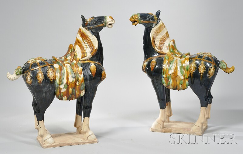 Appraisal: Pair of Chinese T'ang-style Glazed Ceramic Horse Figures th century