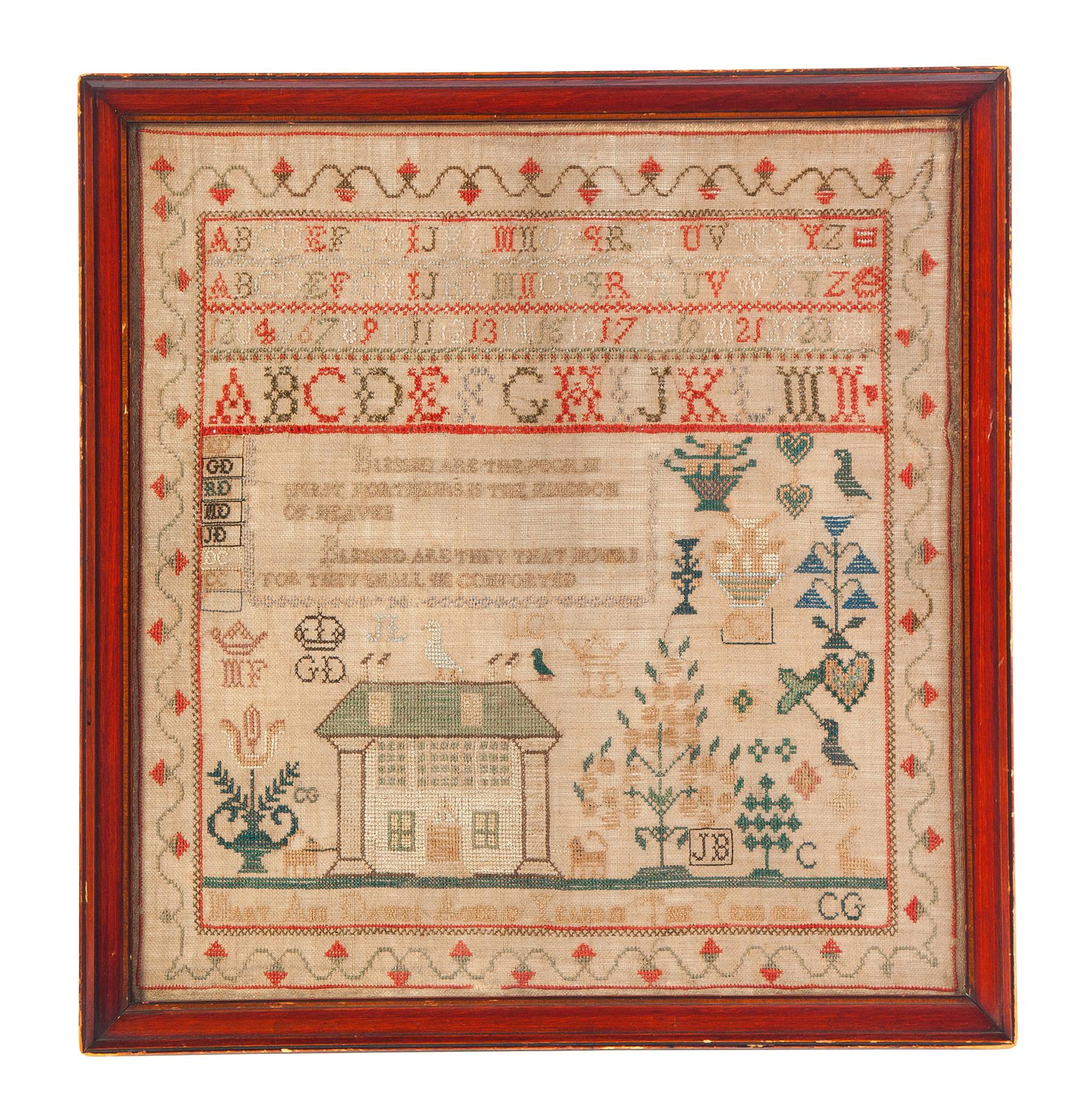 Appraisal: ENGLISH SAMPLER Alphabets birds flowers and a rabbit with a