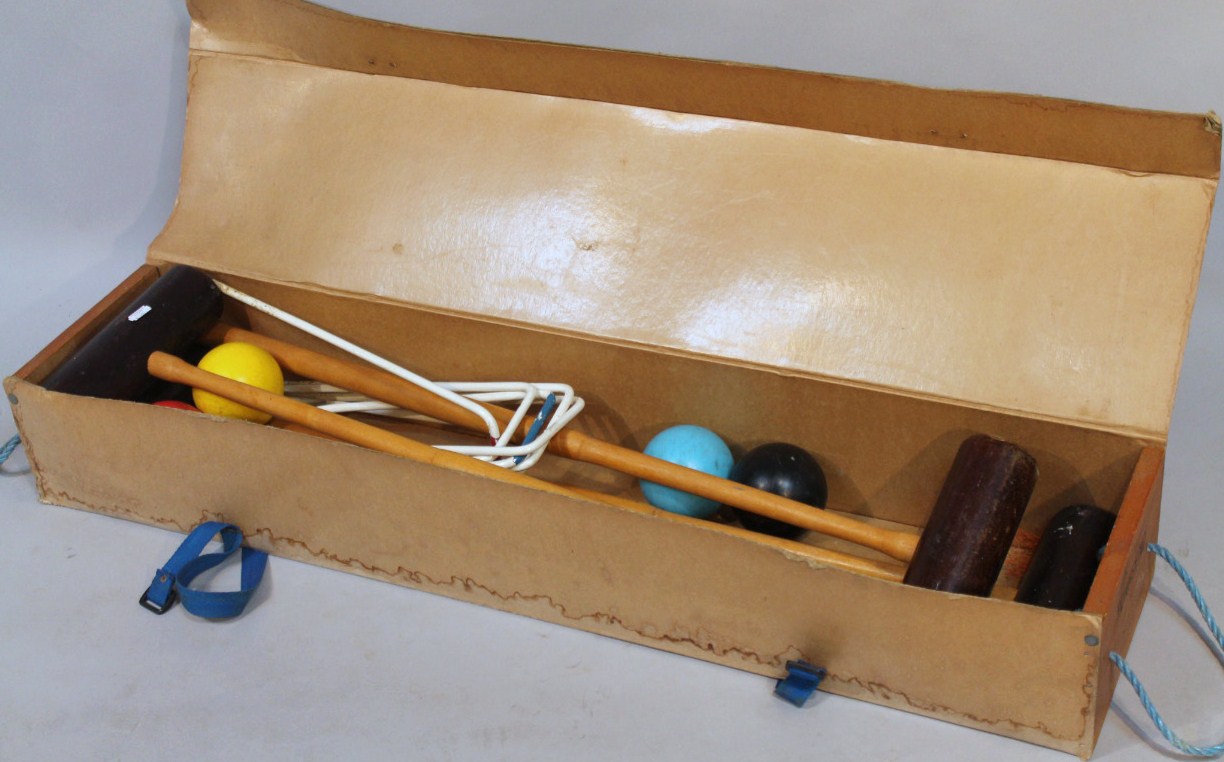 Appraisal: A thC Townsend croquet set to include mallets balls and