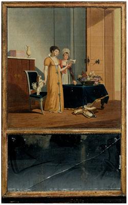 Appraisal: Trumeau mirror painting two women in Empire dresses with spaniel